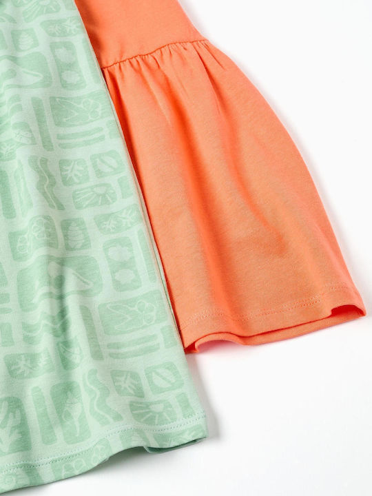 Set aus 2 Mädchenkleider Kurzärmelig Fischtig Orange