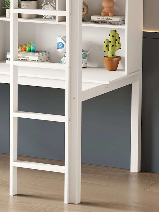 Kids Bed Bunk Single with Desk White for Mattress 90x190cm