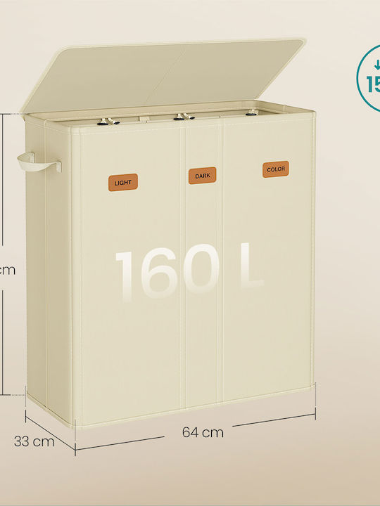Songmics Laundry Basket Fabric 160L with Lid 64x33x75cm White