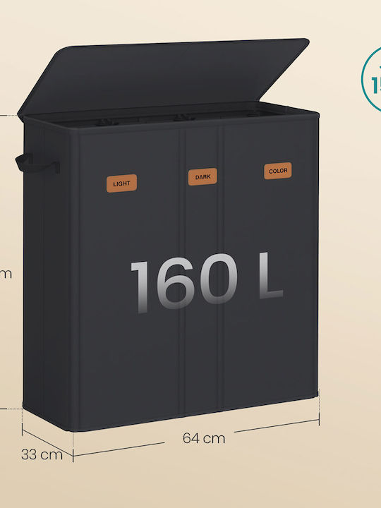 Songmics Laundry Basket Fabric 160l with Lid 64x33x75cm Black