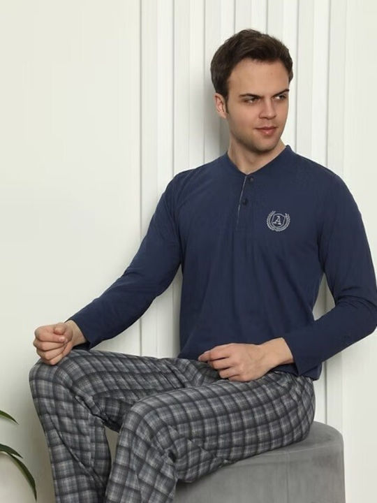 Ars Winter Herrenpyjama Dunkelblau