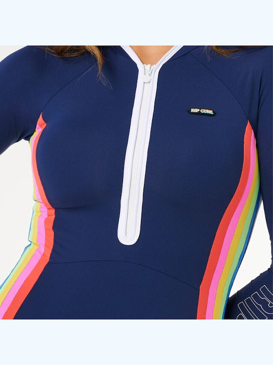 Surf Costum De Baie Întreg Albastru Cu Fermoar Sport