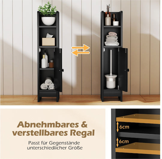 Costway Floor Bathroom Shelf Wooden 20x18x80cm Black