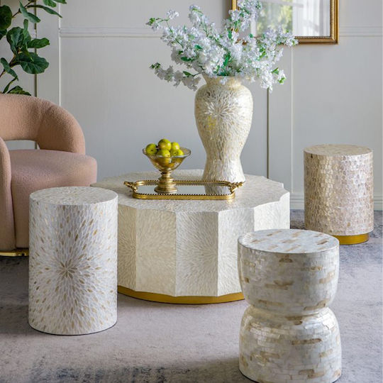 Кръгла Централна Кафе Маса Ivory Дървена Екрю Ш90xД90xВ40см