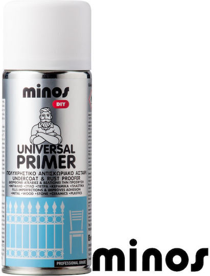 Minos Spray Σπρέι Αστάρι Universal Primer με Μεταλλικό Εφέ Λευκό 400ml