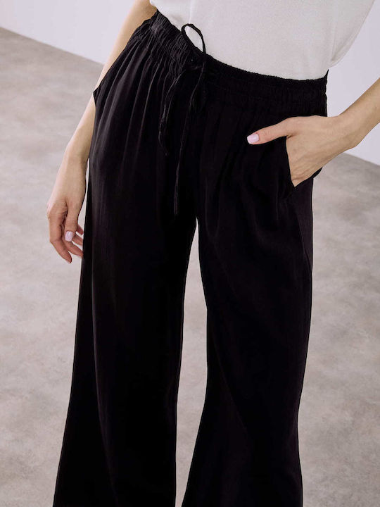 Celestino Women's Pantaloons Cotton Monochrome Loose Fit Black