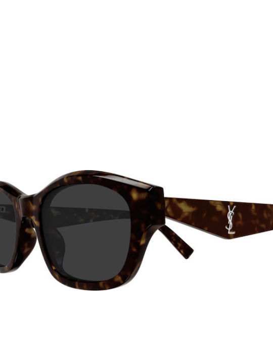 Ysl Women's Sunglasses with Brown Tartaruga Horn-Rimmed Frame and Green Lens