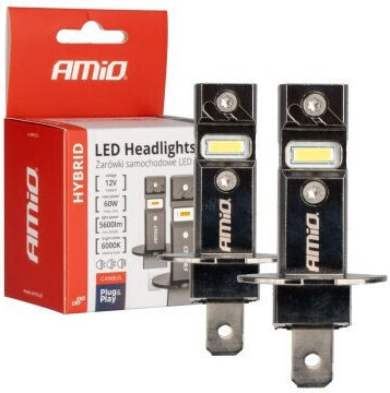AMiO Lămpi Auto H3 Canbus LED 6000K Alb Rece 12V 60W 2 Bucăți
