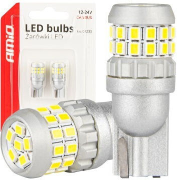 AMiO Lămpi Auto W5W / T10 Canbus LED 5500K Alb Rece 12-24V / 12V / 24V 2 bucăți