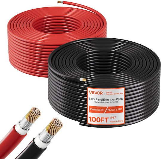 Vevor Κιτ Ηλιακών Καλωδίων 30.48 Μ Μαύρο + Κόκκινο 10 Awg 6 Mm² Pv Επινικελωμένο Χαλκό Ip67 Φωτοβολταϊκά Συστήματα Εξωτερικού Χώρου Tyndcbyzxsx1n32zr001y3