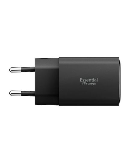 Spigen Ladegerät ohne Kabel GaN mit USB-A Anschluss und 2 USB-C Anschlüsse 47W Stromlieferung Schwarzs (Essential)