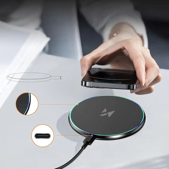 Wozinsky Încărcător Wireless (Qi Pad) și Cablu USB-C 15W Negruς (WLI-01Y)