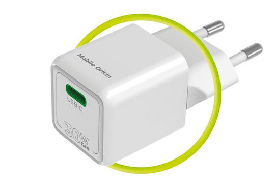 Mobile Origin Φορτιστής Χωρίς Καλώδιο GaN με Θύρα USB-C 30W Power Delivery Λευκός (PW23)