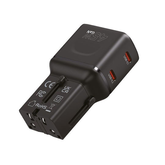 Mobile Origin Φορτιστής Χωρίς Καλώδιο GaN με 2 Θύρες USB-C 45W Power Delivery Μαύρος (PW26)