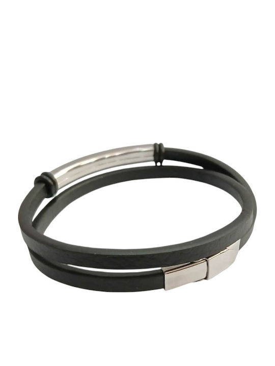 Kalliopi Silver Ανδρικό Βραχιόλι από Δέρμα 21cm