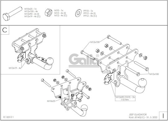Galia Automatic Tow Hook Car Jeep Gladiator Maximum Towing Weight 2800kg