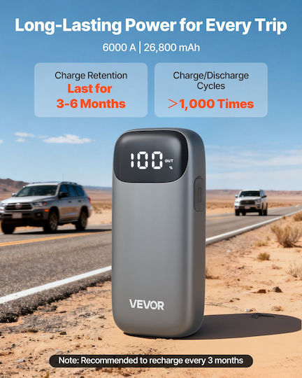 Vevor Portable Car & Motorcycle Battery Starter 6000A with Power Bank USB Flashlight 12V