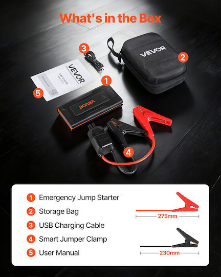 Vevor Portable Car Battery Starter 1000A with Power Bank USB Flashlight 12V