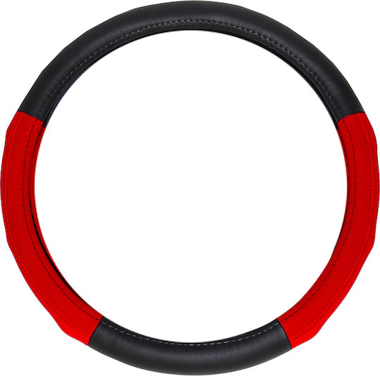 Autoline Car Steering Wheel Cover with Diameter 38cm Leather Black with Red Stitching 9990000006502