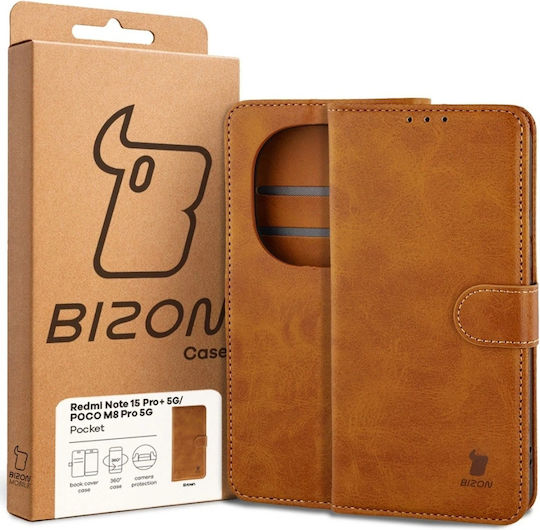Bizon Pocket Book Synthetisches Leder / Silikon Braun (Redmi Note 15 / Poco M8)
