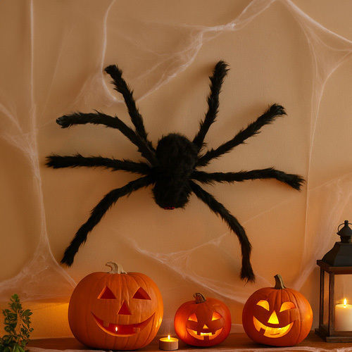Halloween Fuzzy Spider Decoration 50 X 50 Cm Black