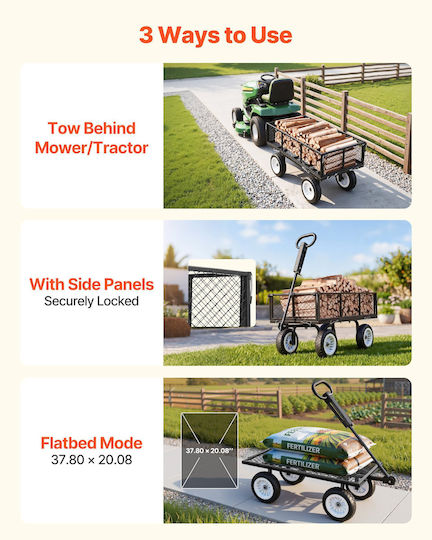Metal Garden Cart with Maximum Load Capacity 408kg