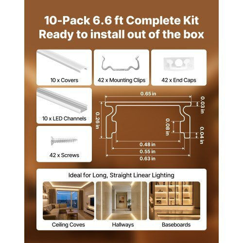 Vevor Set 10 Stück LED-Streifen Aluminiumprofil mit Opalabdeckung 200cm
