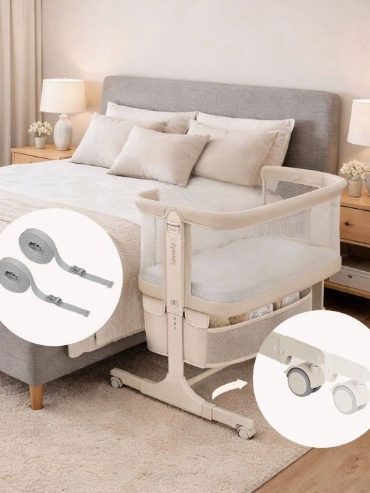 Lionelo Cradle with Mattress Side Opening and Wheels Beige
