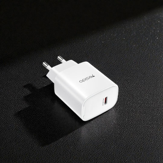 Yesido Incarcator Fără Cablu cu Port USB-C 20W Power Delivery Alb
