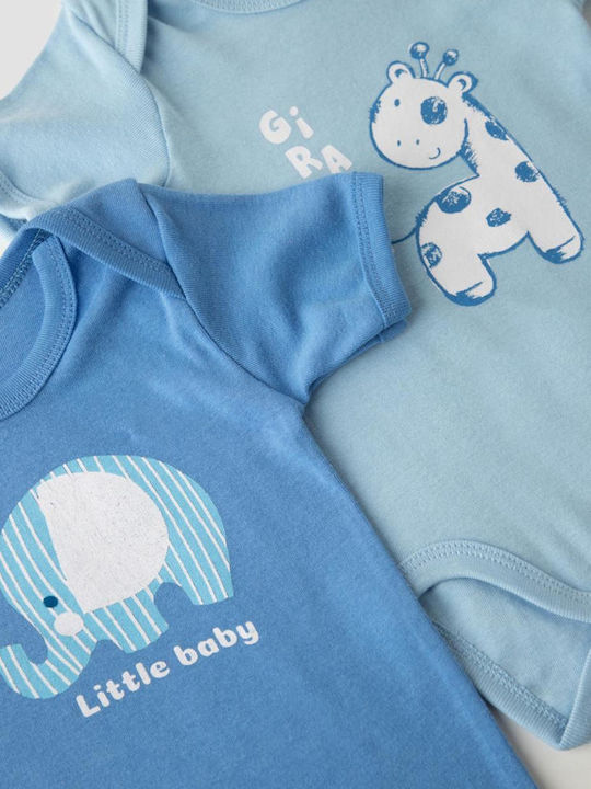 Minerva Giraffe Baby-Body Hellblau 2Stücke