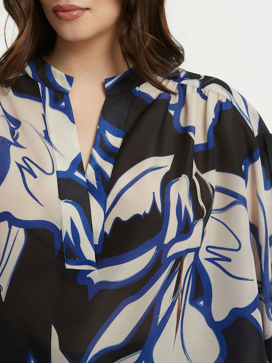 Women's Long Sleeve Floral Blue Blouse 8501.1046.1-Royal Blue