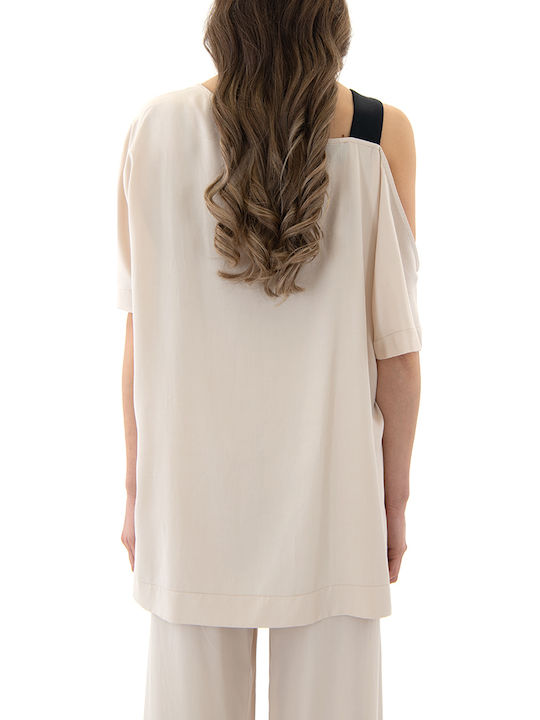 Zoya Women's Blouse One Shoulder Ecru Black