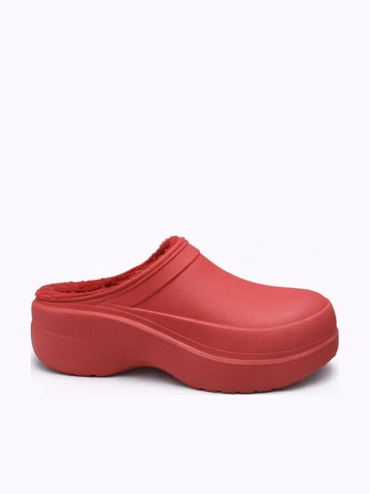 Mitsuko Women's Clogs with Fur Red