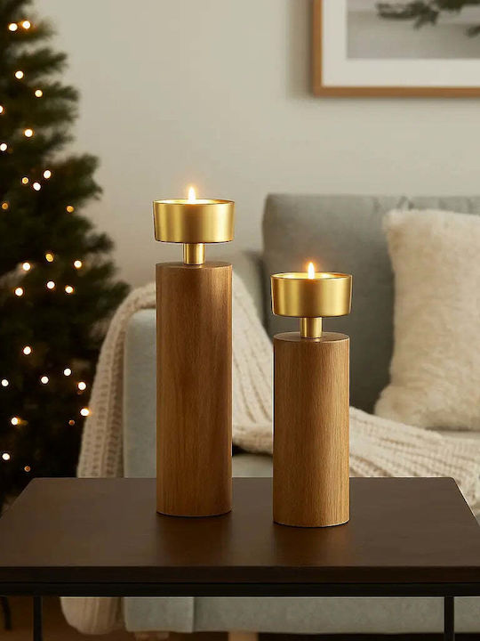 Phos & Gaia Wooden Candle Holder In Bronze Colour