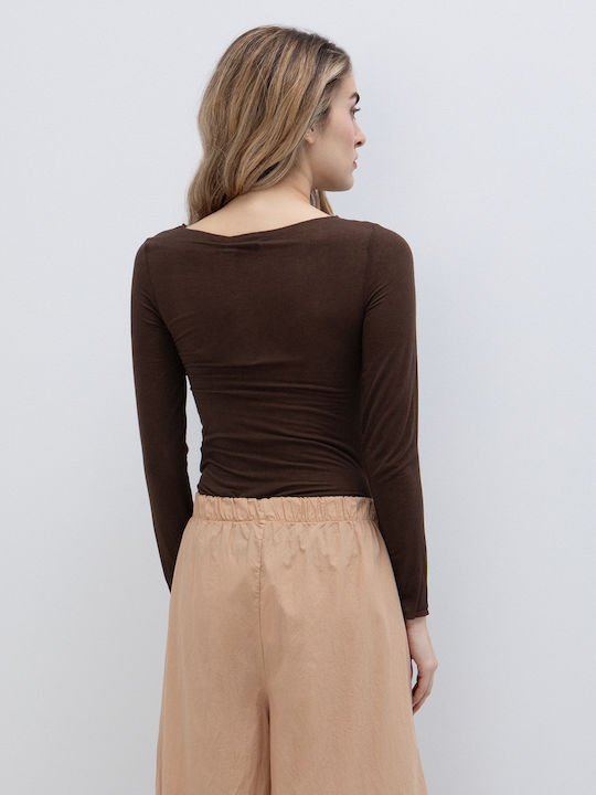 Women's Long Sleeve Brown Blouse