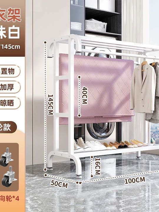 Floor Garment Rack Metal White 100x50x145cm