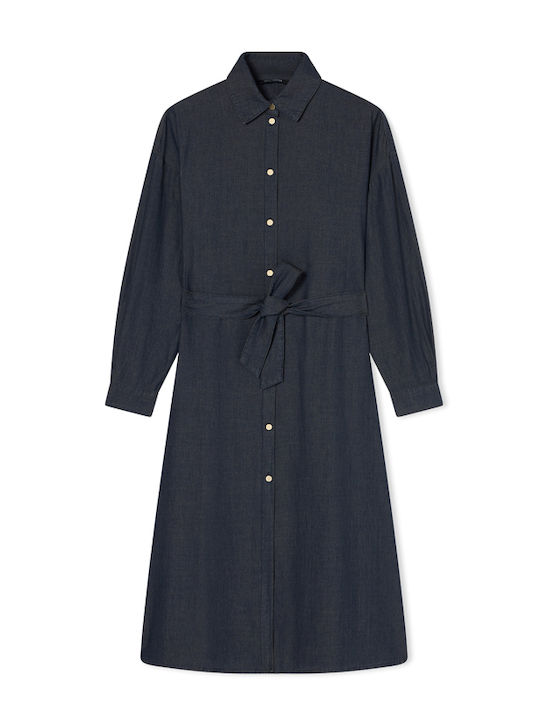 Midi Hemdkleid Denim Blau