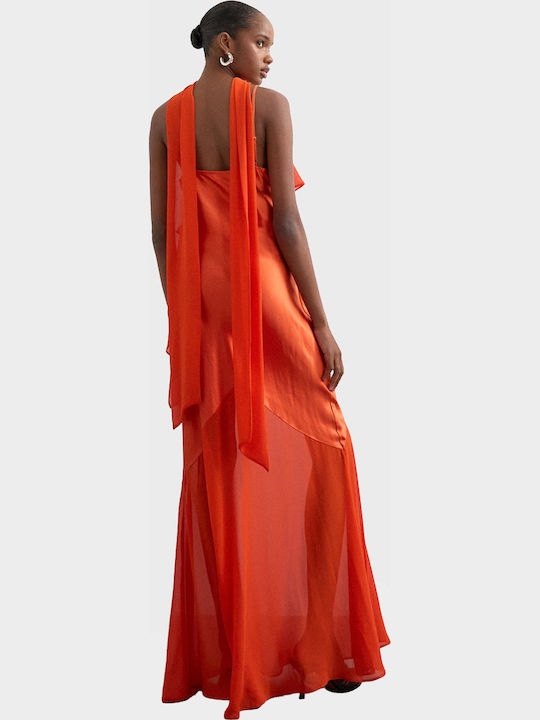 Summer Maxi Evening Dress with Ruffles Orange