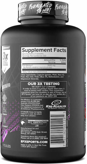 EFX Sports Kre-Alkalyn Αλκαλική Κρεατίνη 240 κάψουλες