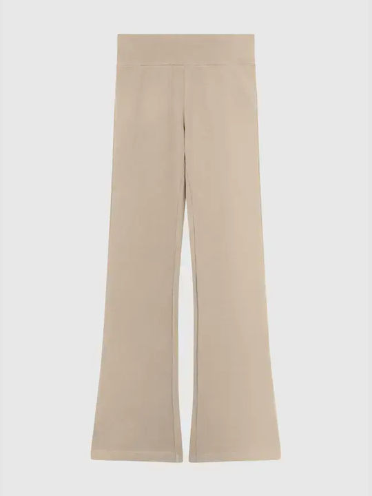 Damen Stoffhose Ausgestellt mit Gummiband Beige