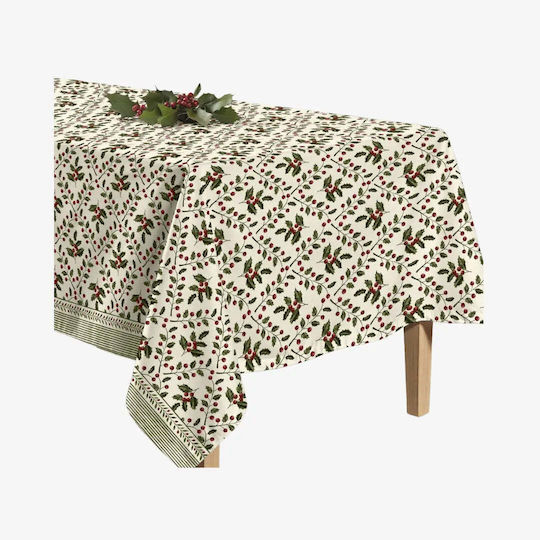 Phos & Gaia Christmas Tablecloth Fabric Stain Resistant Flowers & Branches 300x155cm