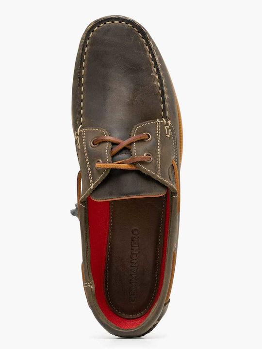 Leather Men's Boat Shoes In Green Color