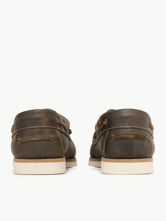 Leather Men's Boat Shoes In Green Color