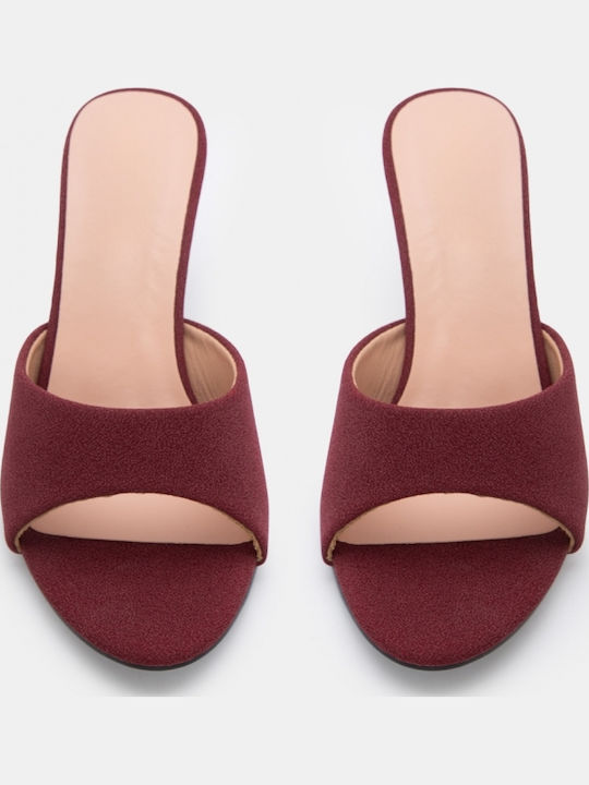 Suede Mules With Low Heel In Burgundy Colour