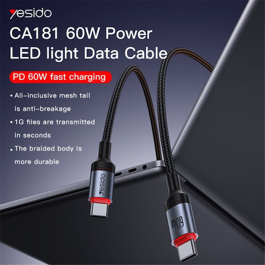 Datenkabel Type-C Zu Type-C 60w 3a 480mbps Nylon Yesido Schwarzes