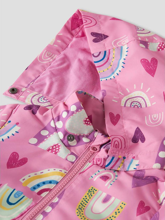 Waterproof Kids Casual Long Hooded Jacket Fuchsia