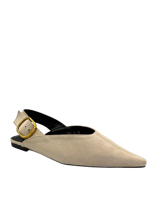 Suede Γυναικείες Μπαλαρίνες Slingback σε Μπεζ Χρώμα