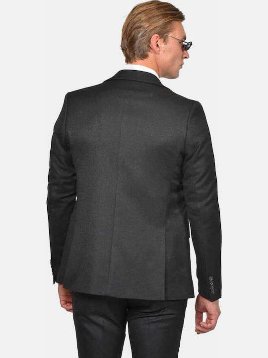Winter Men's Suit with Vest Slim Fit Black