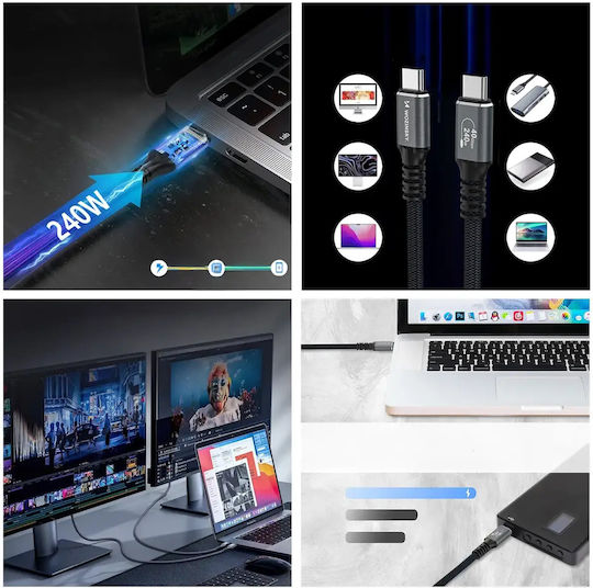 Wozinsky Video Cable USB-C Male - Thunderbolt 4 240W PD Black 1m WPS-UY41S