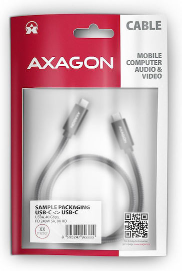 Axagon USB 4 Video Cable USB-C Male - USB-C 240W PD Black 0.5m
